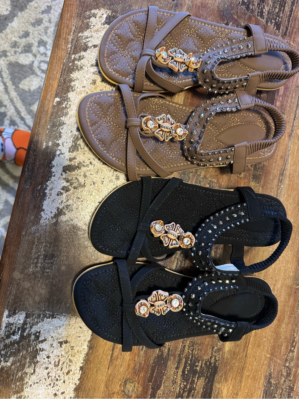 Embellished Gladiator Sandals - Black and Taupe